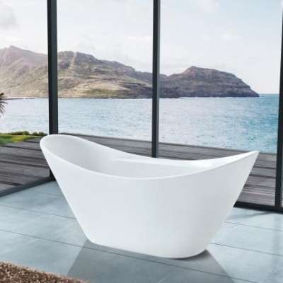 770mm deep Acrylic Center Drain Oval Double Slipper Flatbottom Non-Whirlpool Freestanding Bathtub in White 5002