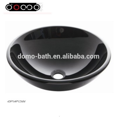 Black glass vessel round bathroom sink cabinet wash hand basin